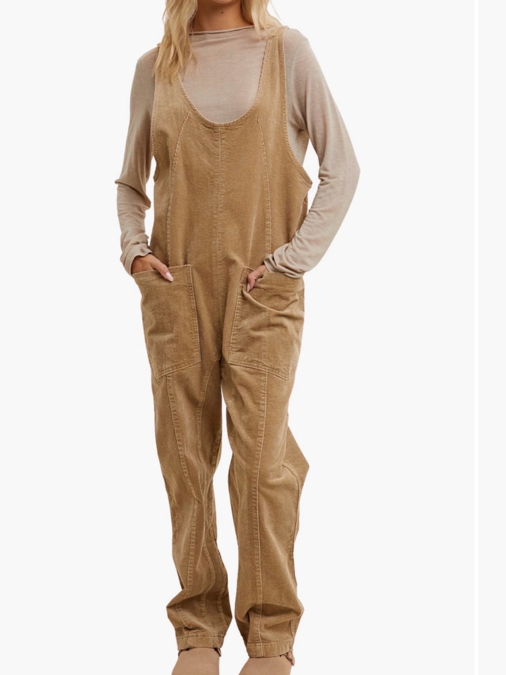 Wishlist Tan Corduroy Scoop-Neck Jumpsuit